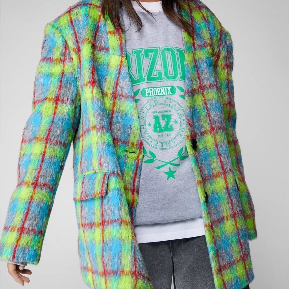 Nasty Gal Plaid Jacket size 10 (but fits like an XL) NWOT